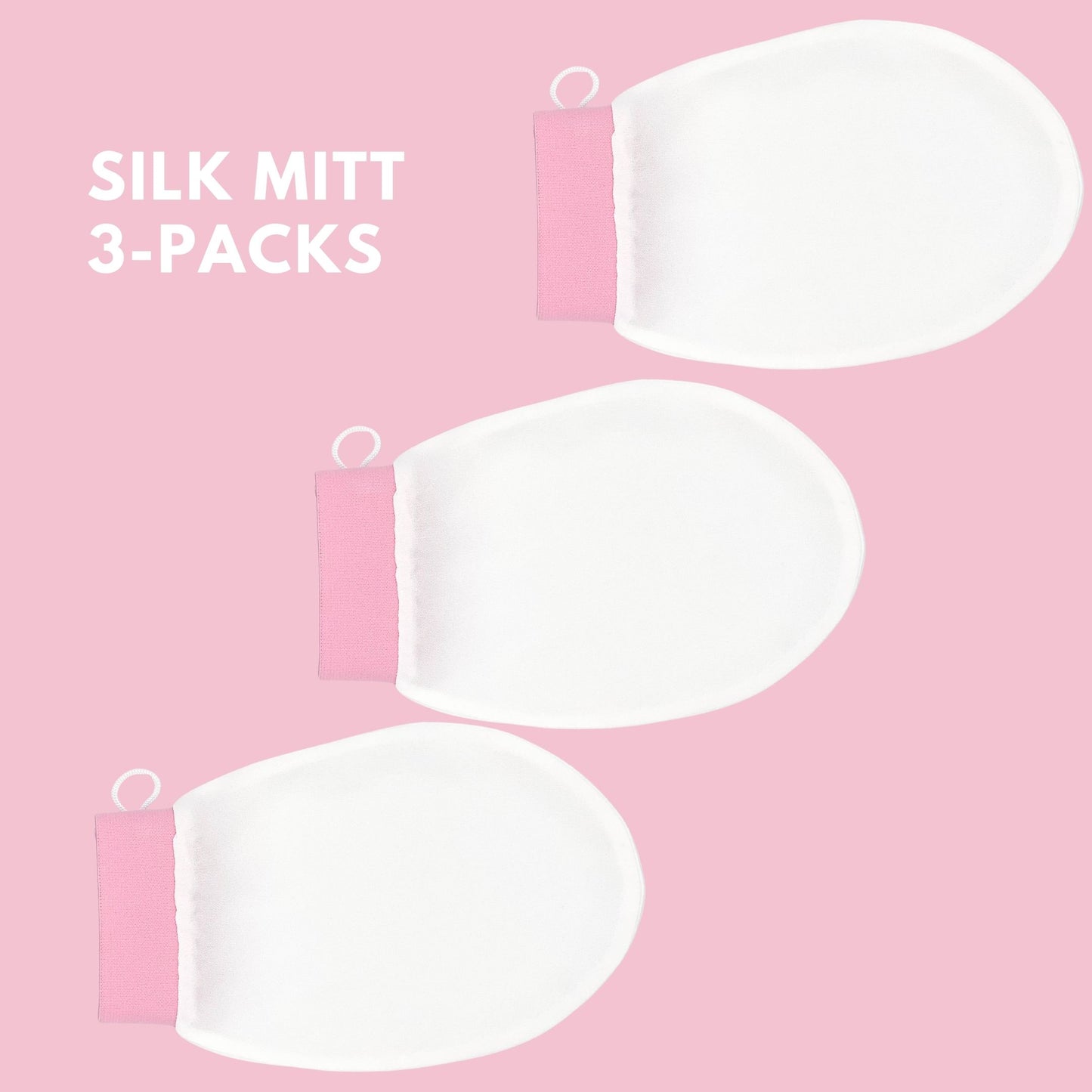 Silk exfoliating mitt 3-pack on pink background – LS Silk NZ