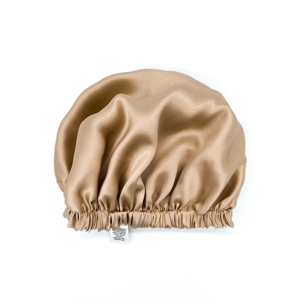 Double Layer Mulberry Silk Bonnet Hair Bonnet- Champagne Gold - Medium to Small - Lovesilk.co.nz