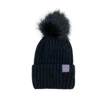 Load image into Gallery viewer, Mulberry Silk-Lined Classic Ribbed Pattern Cashmere Beanie Hat With Removable Pom Pom
