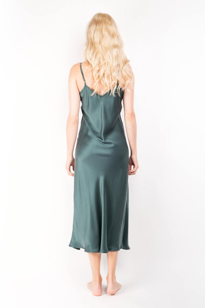 Vintage-Inspired Silk Slip Dress - Emerald - Lovesilk.co.nz