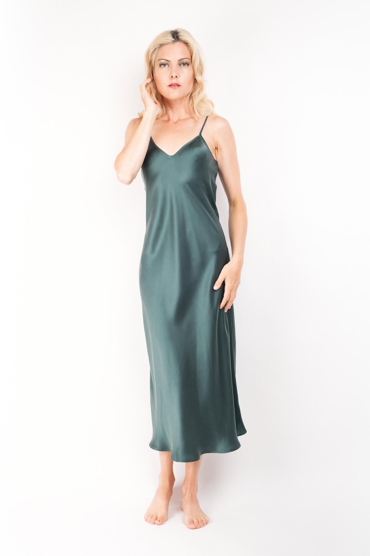 Vintage-Inspired Silk Slip Dress - Emerald - Lovesilk.co.nz