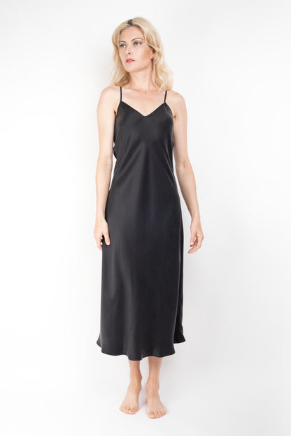 Vintage-Inspired Silk Slip Dress - Black - Lovesilk.co.nz