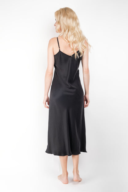 Vintage-Inspired Silk Slip Dress - Black - Lovesilk.co.nz