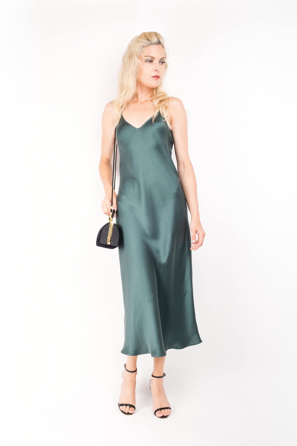 Vintage-Inspired Silk Slip Dress - Emerald - Lovesilk.co.nz