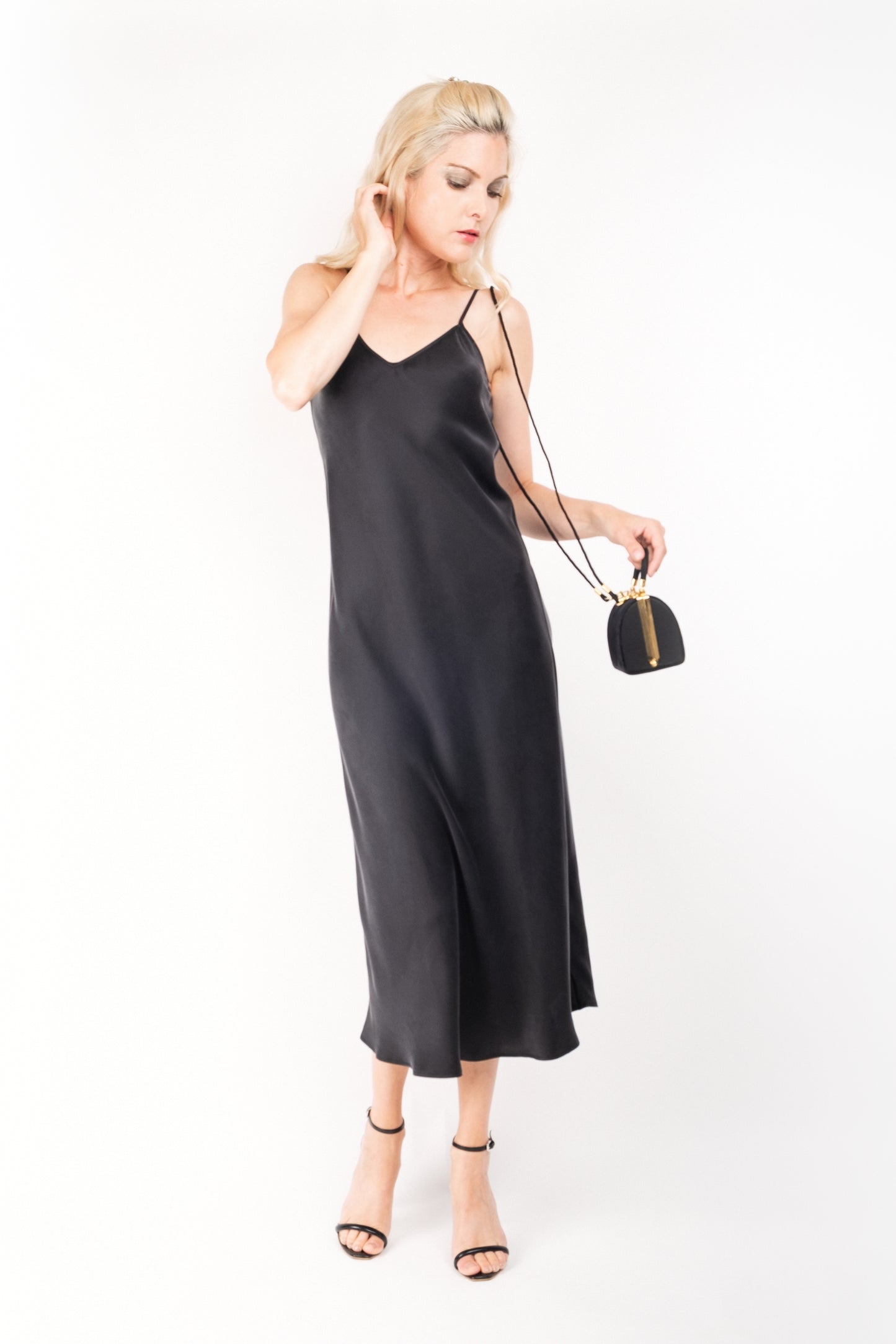 Vintage-Inspired Silk Slip Dress - Black - Lovesilk.co.nz