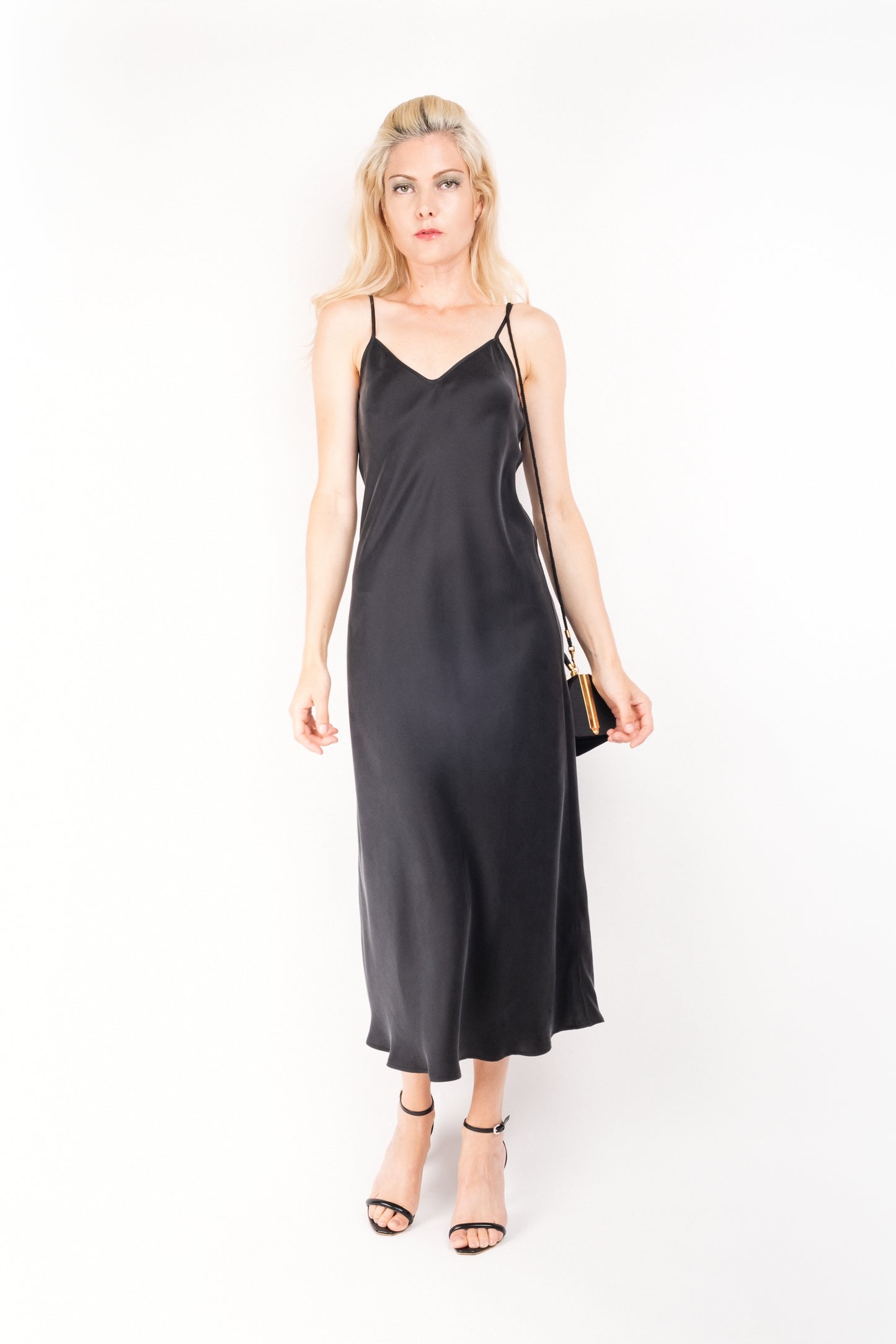 Vintage-Inspired Silk Slip Dress - Black - Lovesilk.co.nz
