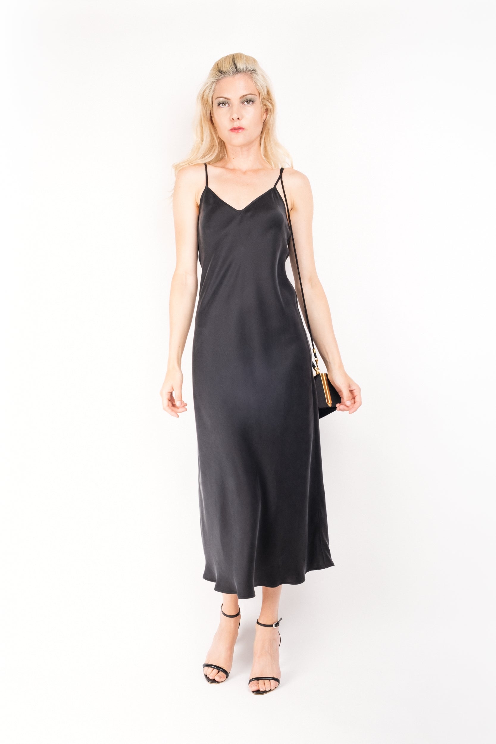 Vintage-Inspired Silk Slip Dress - Black - Lovesilk.co.nz