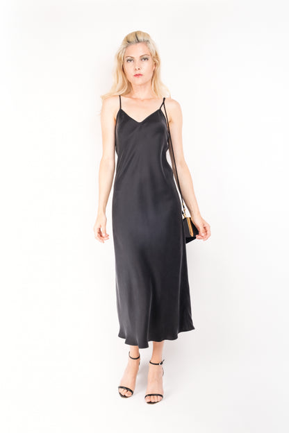 Vintage-Inspired Silk Slip Dress - Black - Lovesilk.co.nz