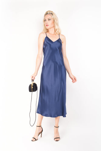 Vintage-Inspired Silk Slip Dress - Blue - Lovesilk.co.nz