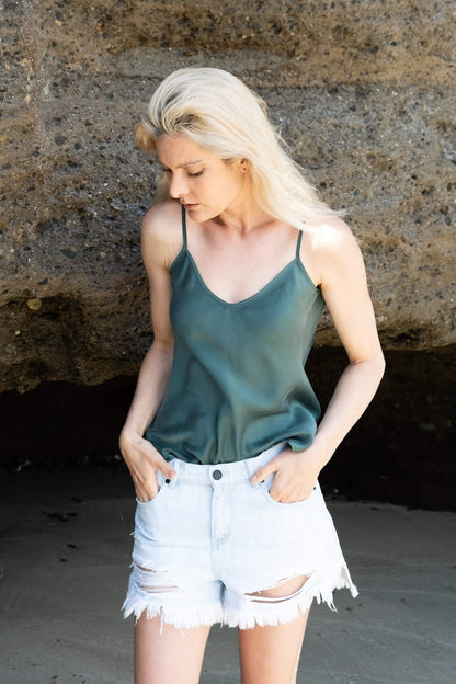 100% Mulberry Silk Camisole - Urban Green - Lovesilk.co.nz