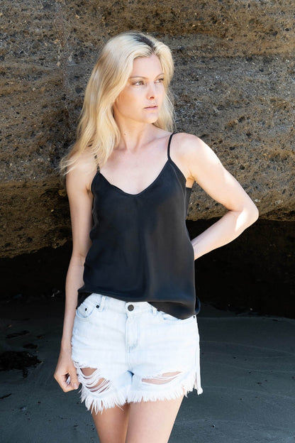 100% Mulberry Silk Camisole - Black - Lovesilk.co.nz