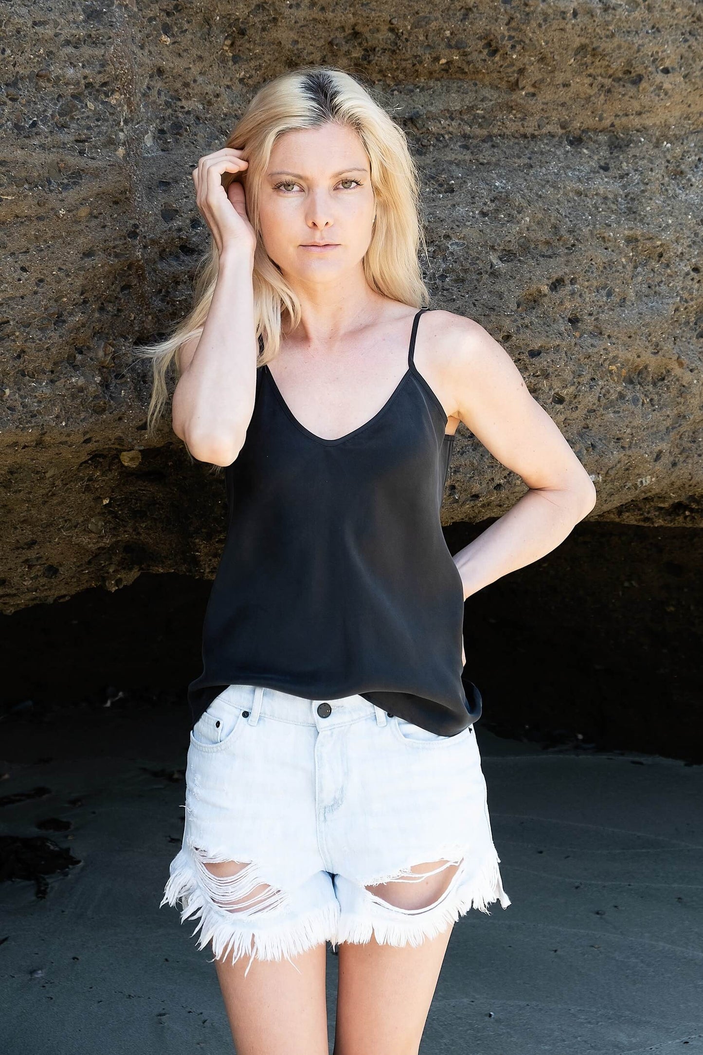 100% Mulberry Silk Camisole - Black - Lovesilk.co.nz