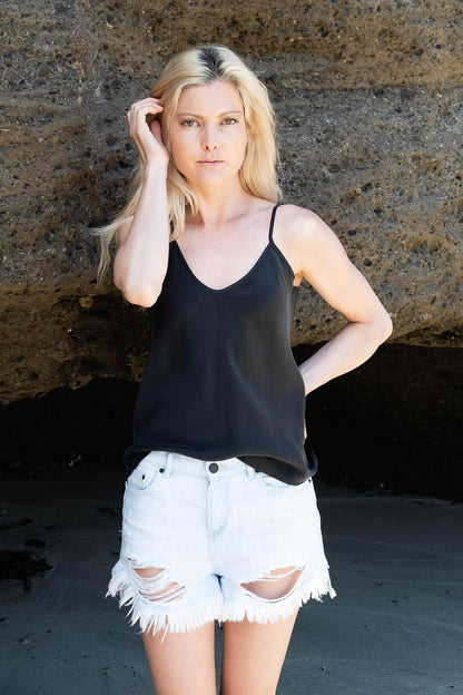 100% Mulberry Silk Camisole - Black - Lovesilk.co.nz