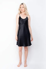 Load image into Gallery viewer, 100% Mulberry Silk Nightgown Spaghetti Strap Chemise Nightdress - Black - Lovesilk.co.nz
