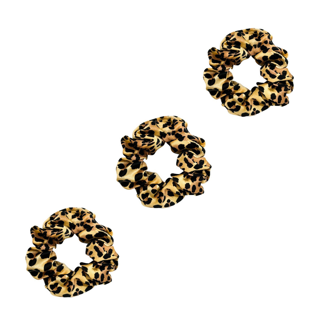 3 Pack Premium Mulberry Silk Scrunchies - Bold Leopard - Small
