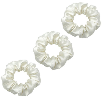 Three ivory white medium mulberry silk scrunchies – LS Silk NZ