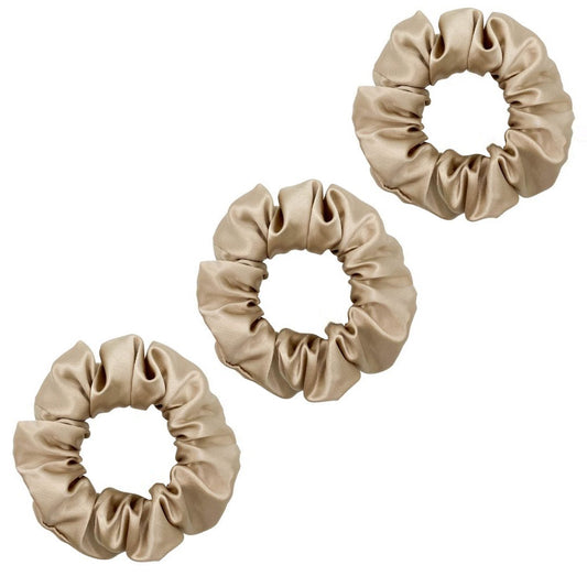 3 Pack Premium Mulberry Silk Scrunchies - Champagne Gold - Medium - Lovesilk.co.nz