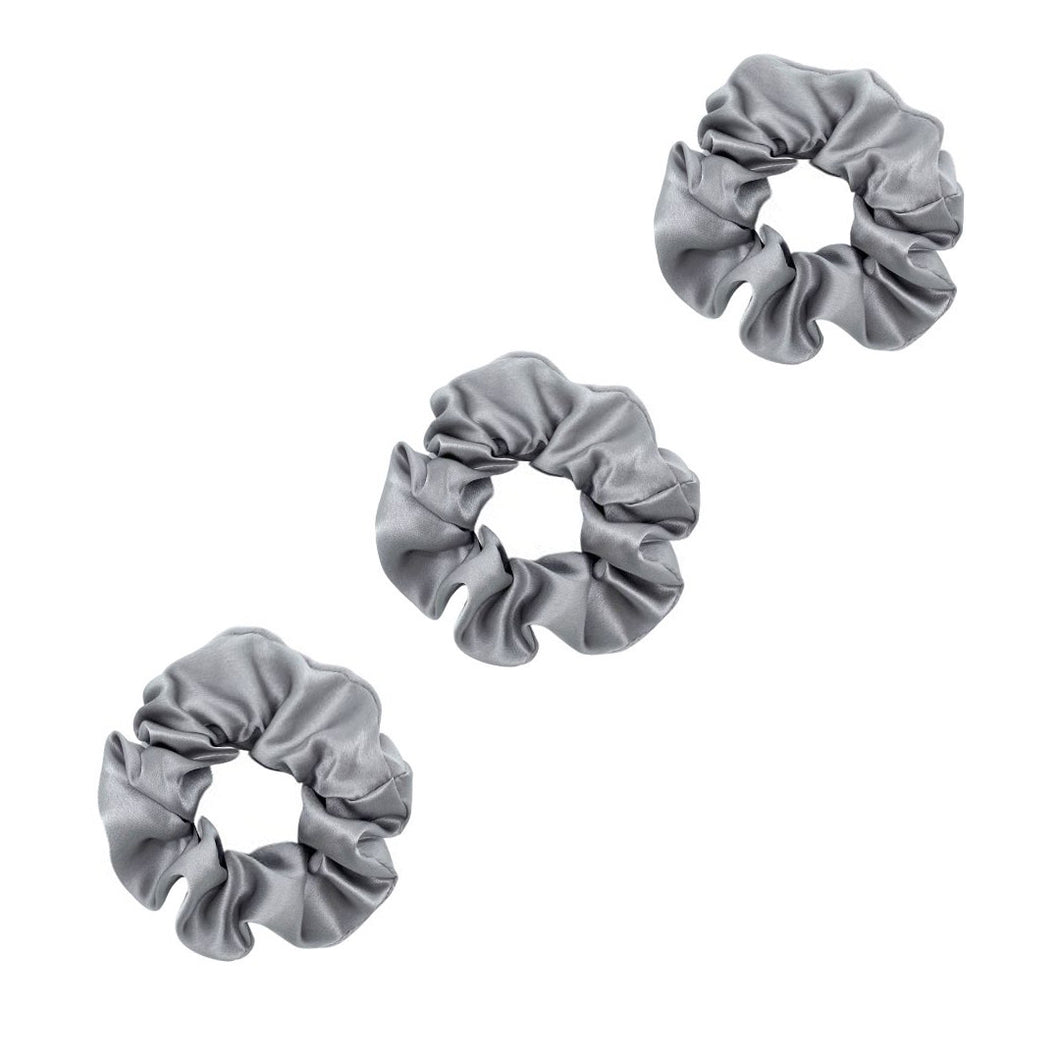 3 Pack Premium Mulberry Silk Scrunchies - Silver Grey - Medium - Lovesilk.co.nz