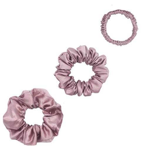 Silk Scrunchies Set - Royal Pink - Mini, Small, Medium - Lovesilk.co.nz