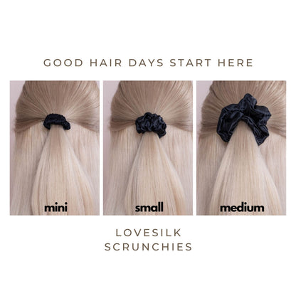 LS Silk scrunchie size guide: mini, small and medium in hair – LS Silk NZ
