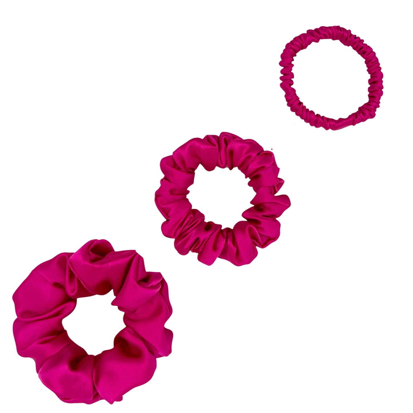 Viva magenta silk scrunchies trio in mini, small and medium – LS Silk NZ