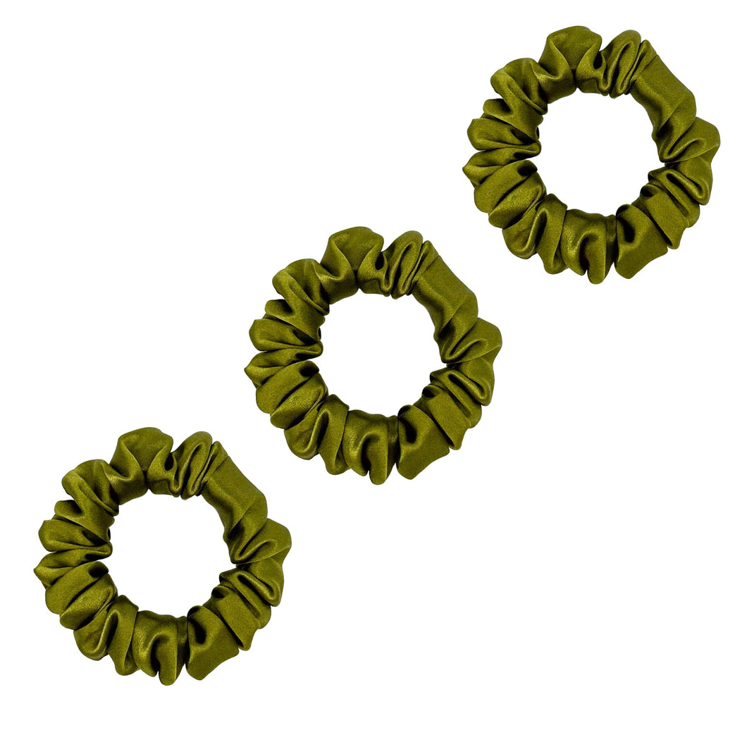 3 Pack Premium Mulberry Silk Scrunchies - Olive - Small