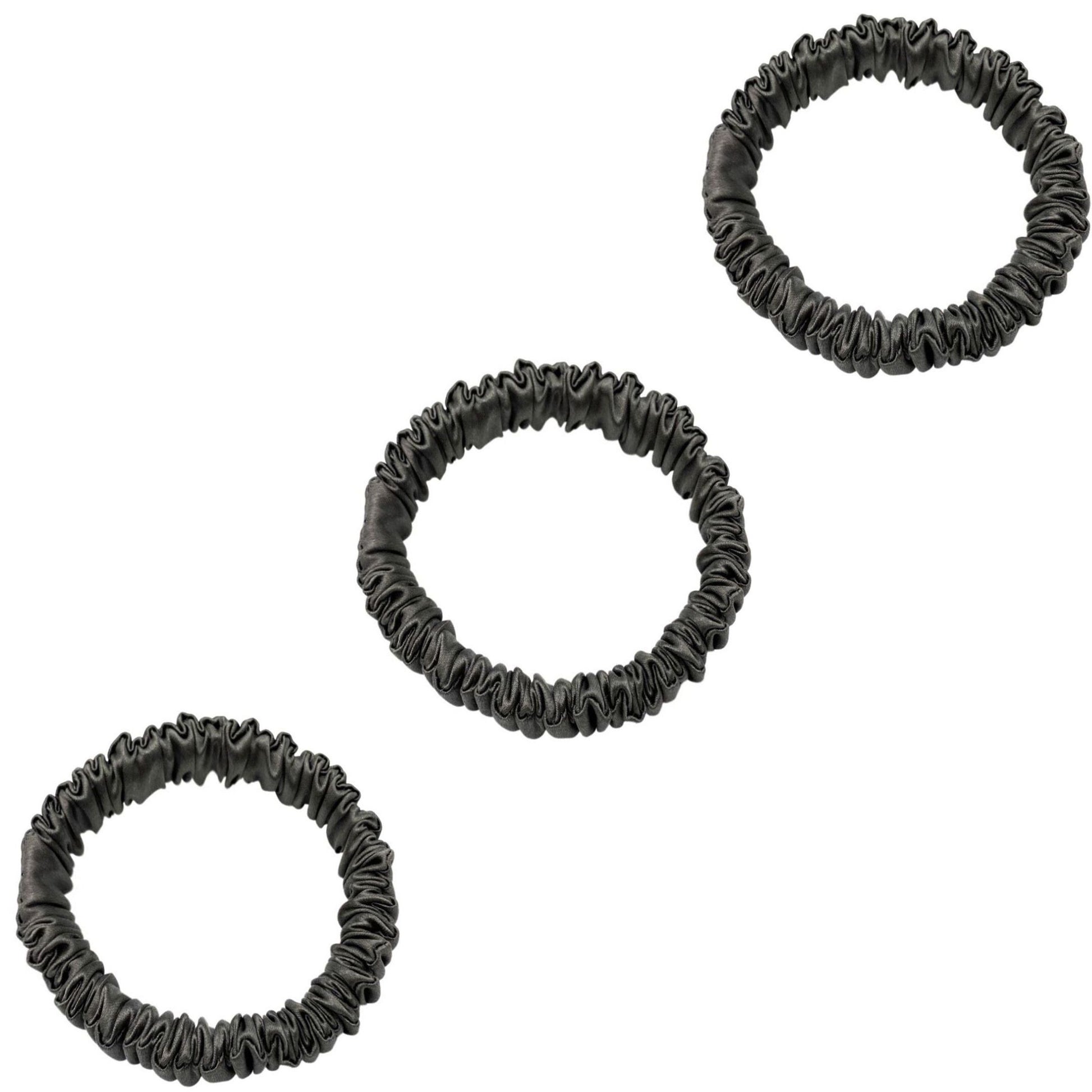 3 Pack Premium Mulberry Silk Scrunchies - Black - Mini - Lovesilk.co.nz