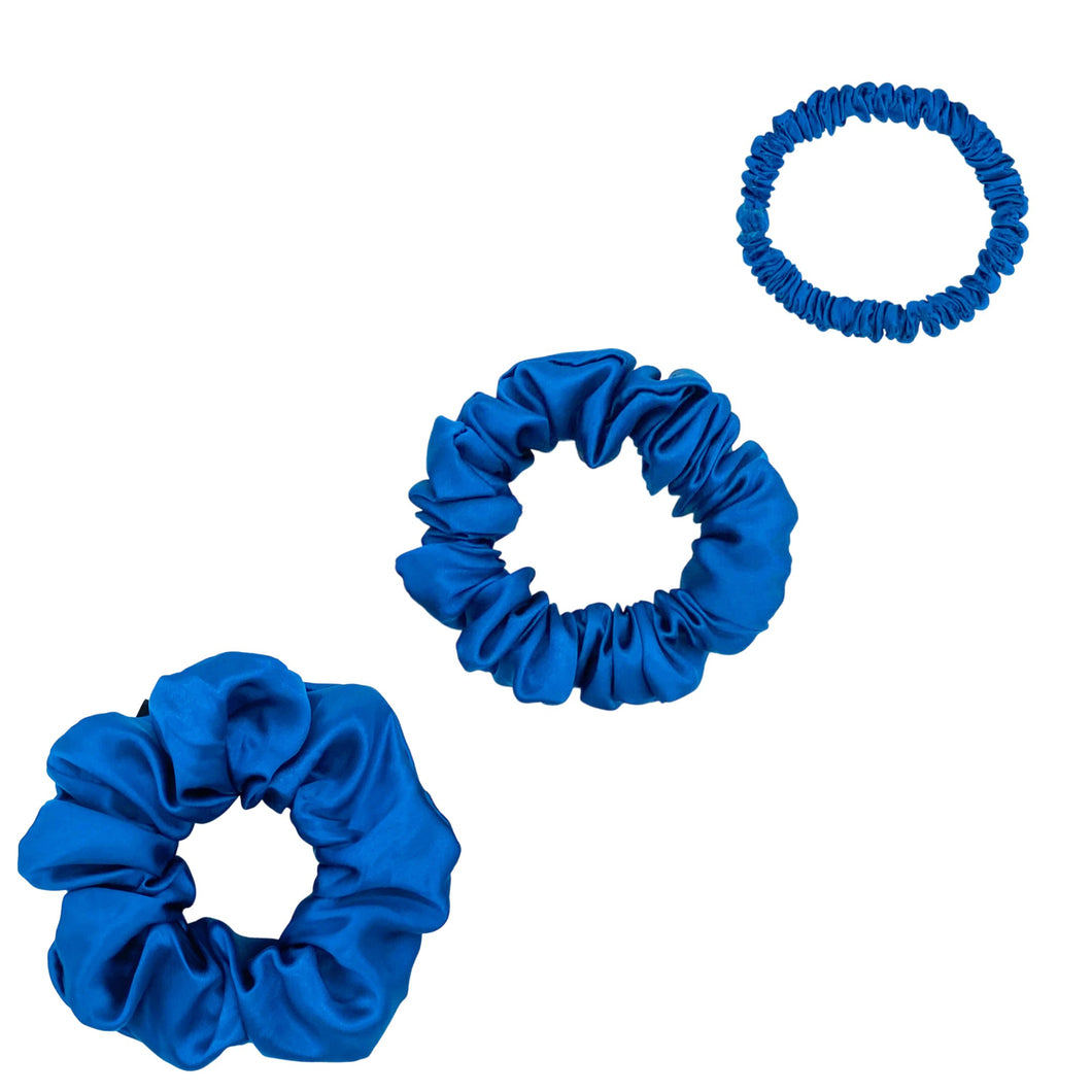 Silk Scrunchies Set - Peacock Blue - Mini, Small, Medium - Lovesilk.co.nz
