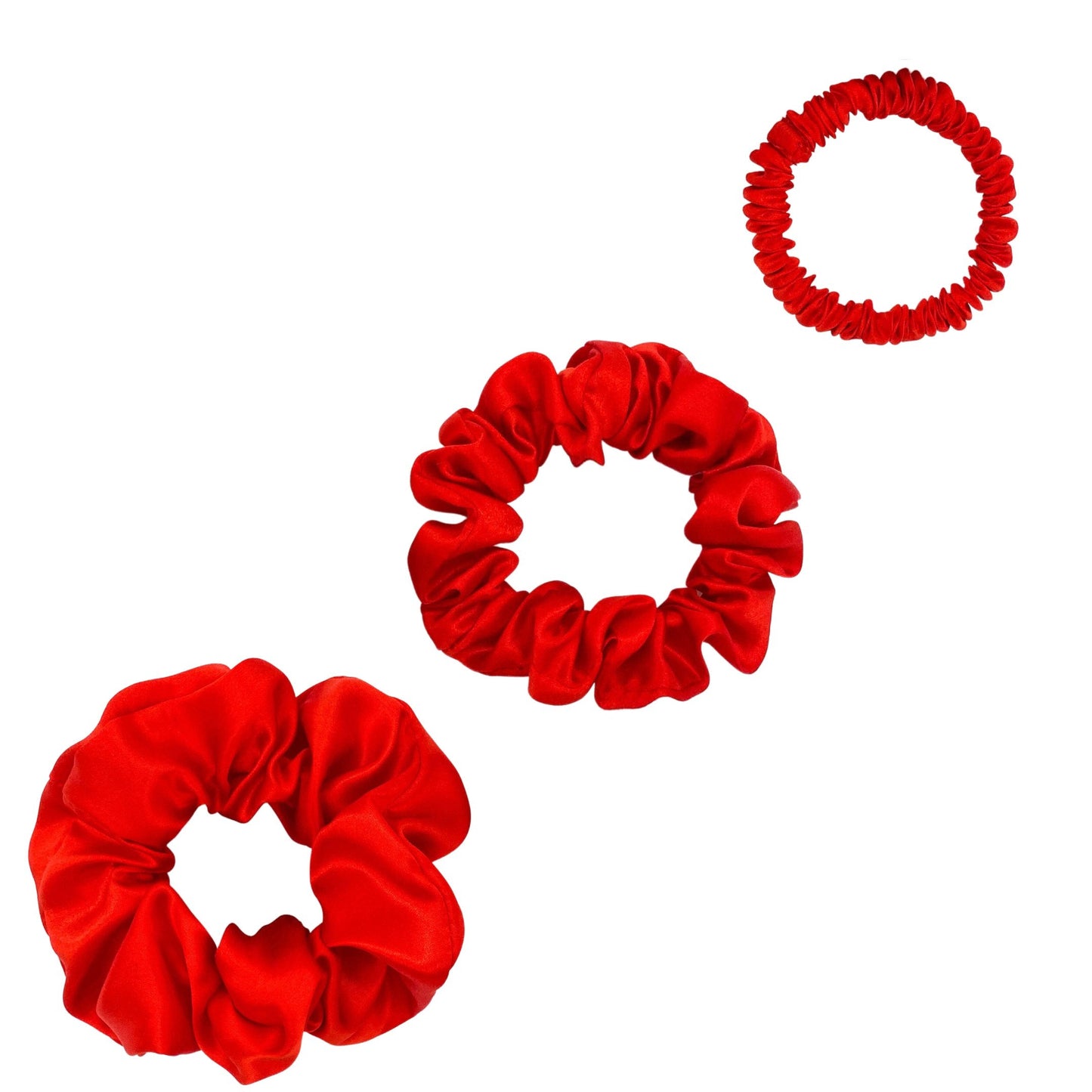Red silk scrunchies trio in mini, small and medium – LS Silk NZ