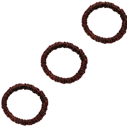 Three chocolate brown mini mulberry silk scrunchies – LS Silk NZ