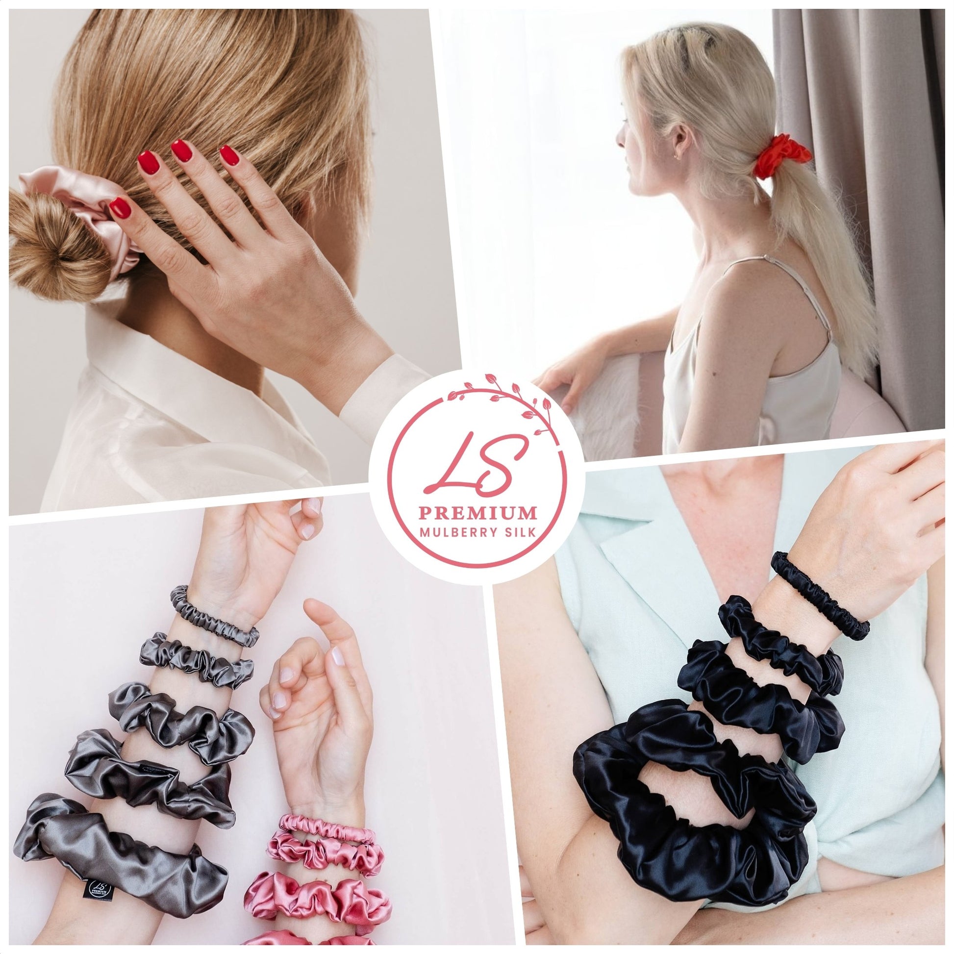 3 Pack Premium Mulberry Silk Scrunchies - Black - Mini - Lovesilk.co.nz