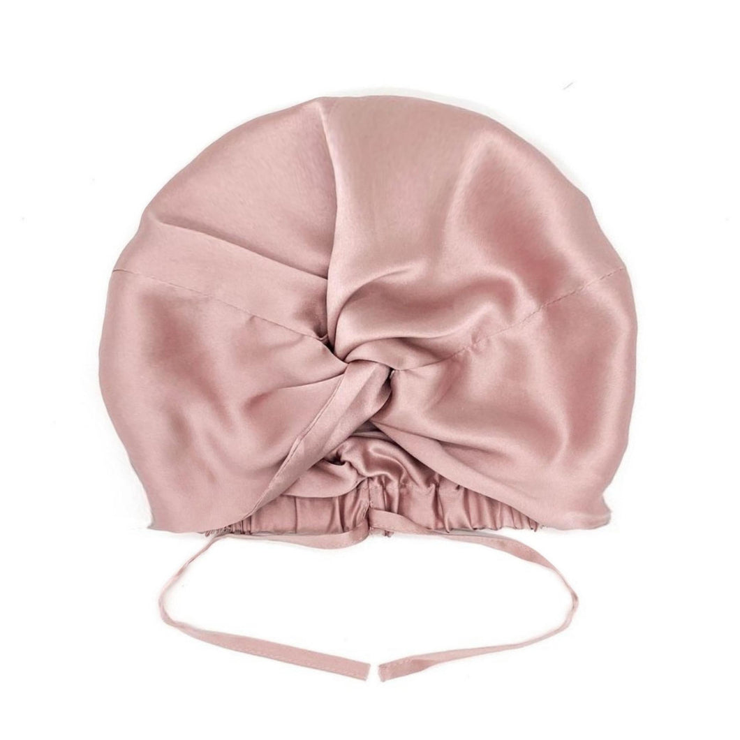 Double-Lined Adjustable Women Silk Hair Bonnet Mulberry Silk Turban Night Hair Care Hair Wrap - Pink