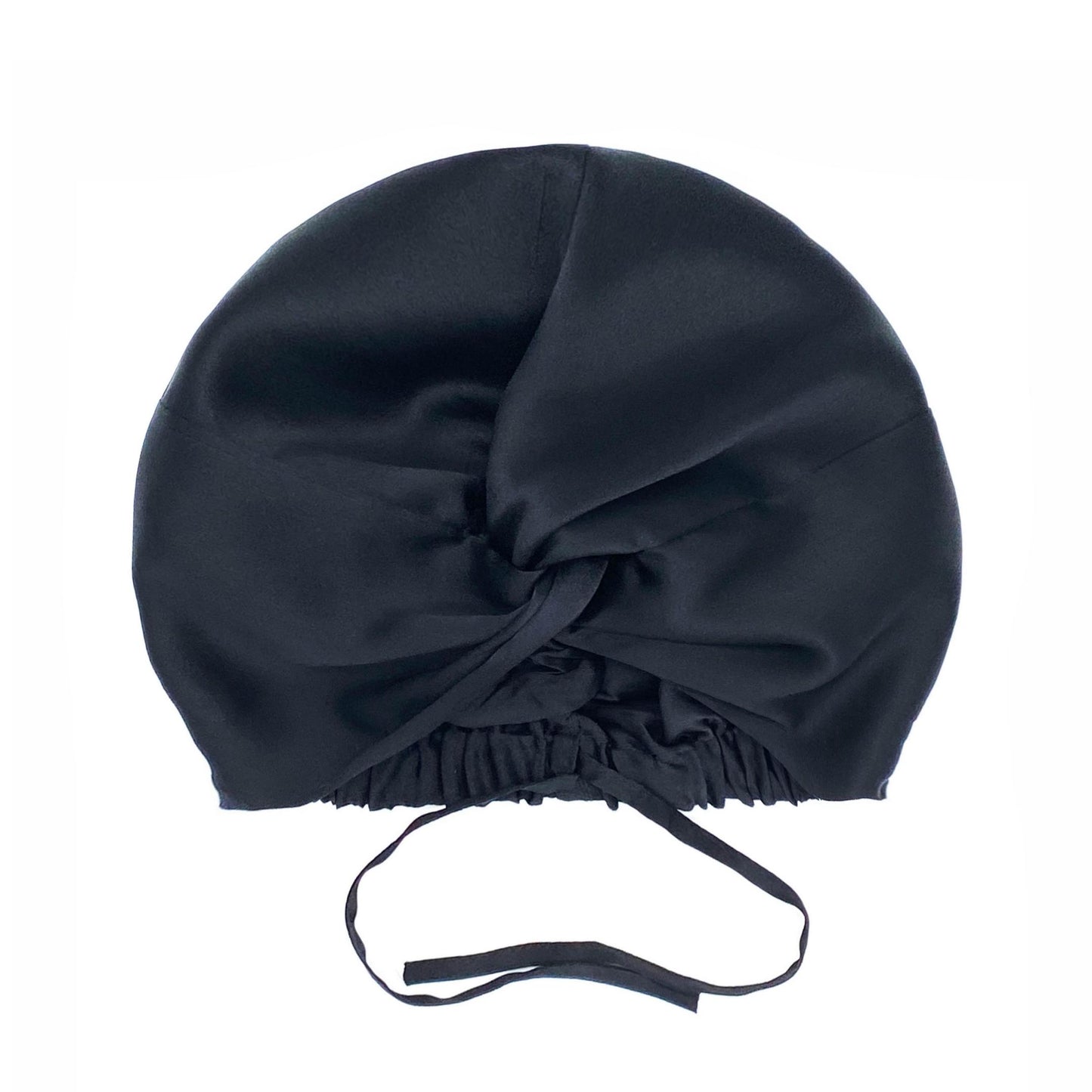 Black double-lined mulberry silk hair bonnet with adjustable ties – LS Silk NZ