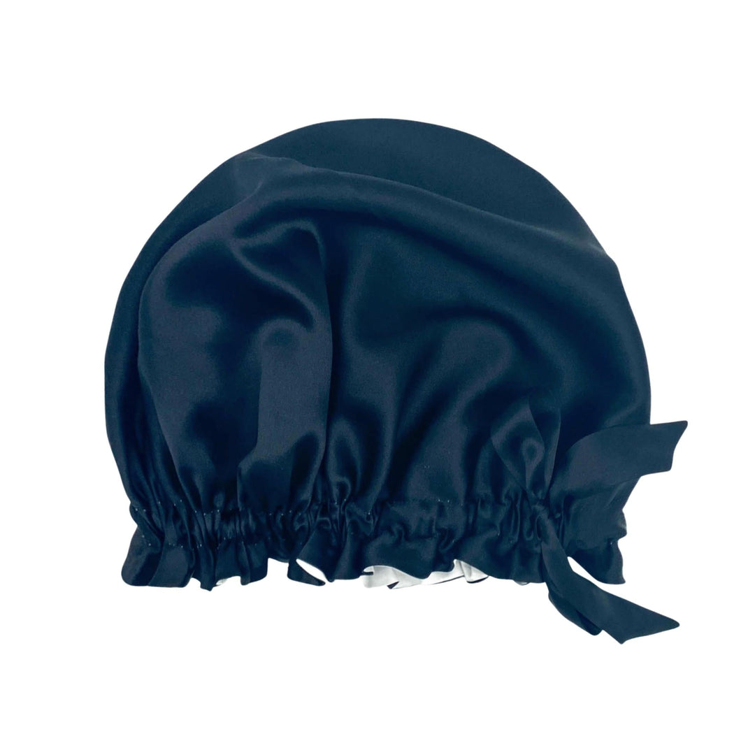 Large Double-Lined Adjustable Silk Hair Bonnet Turban - Black