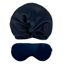 Load image into Gallery viewer, Silk Sleep Gift Set - Sleep Mask &amp; Silk Bonnet - Black
