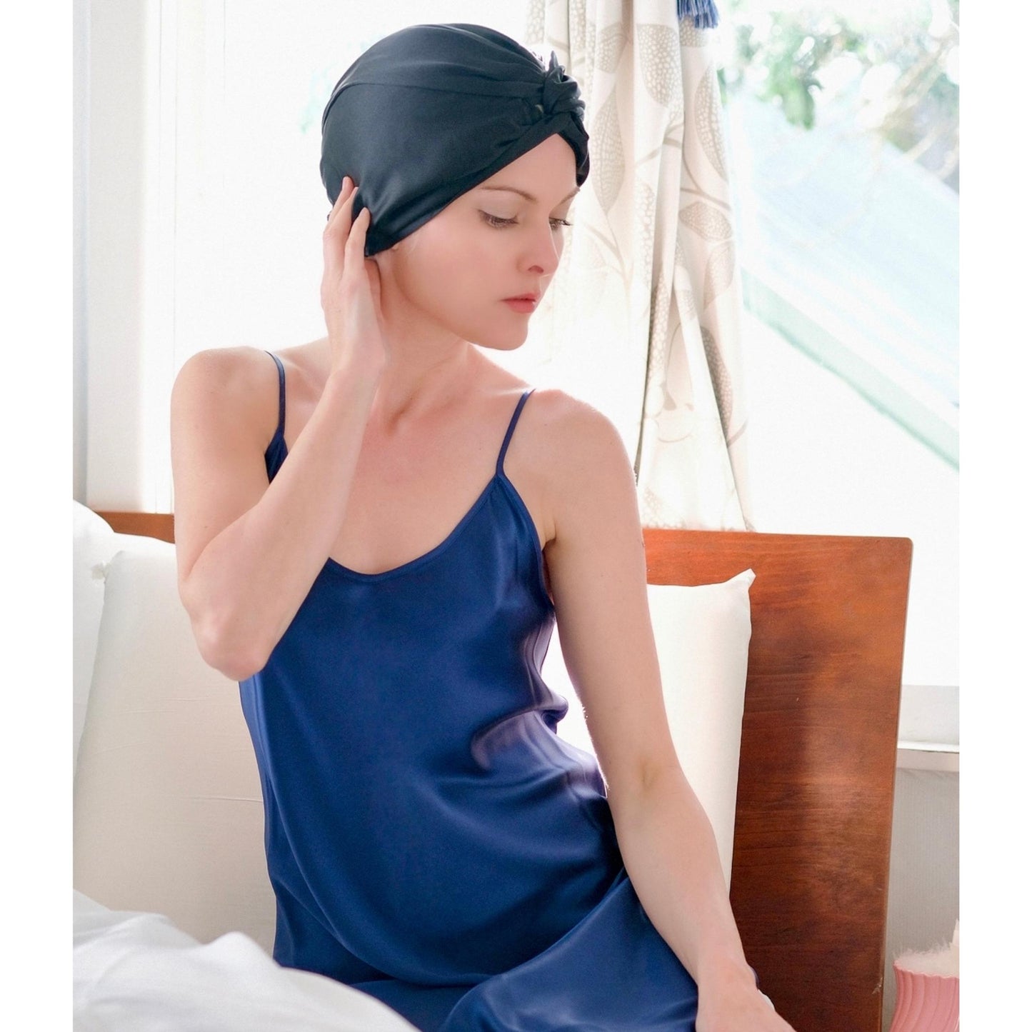 Silk Sleep Cap for Women Hair Care Natural Silk Double Layer Bonnet - Silver - One Size Fits Most - Lovesilk.co.nz