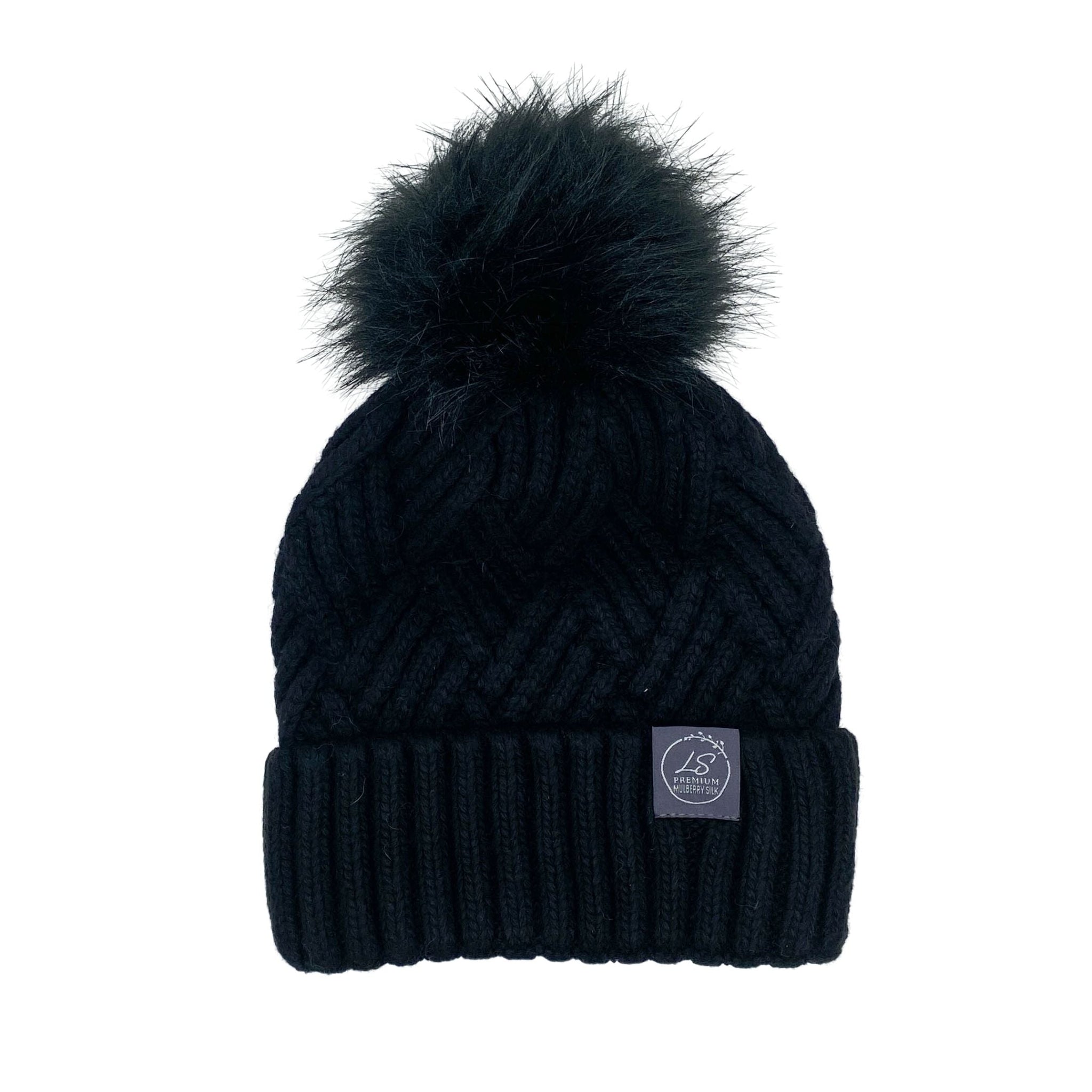 Silk Lined Cashmere Beanie Hat With Removable Pom Pom Black Auckland NZ