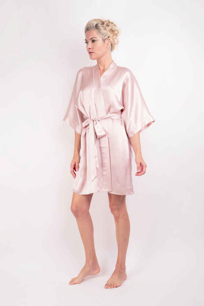 100% Mulberry Silk Kimono Robe - Pink