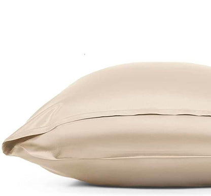 Champagne silk pillowcase corner showing concealed zipper – LS Silk NZ