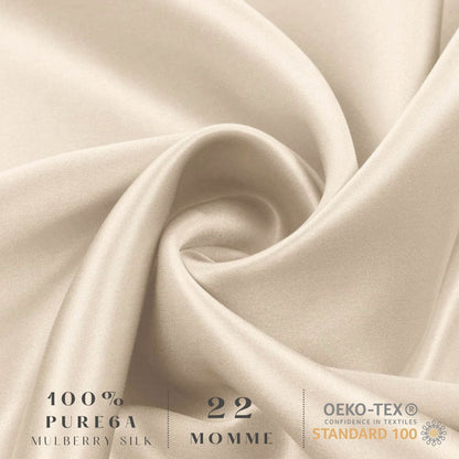 Close-up of champagne gold 22 momme mulberry silk fabric – LS Silk NZ