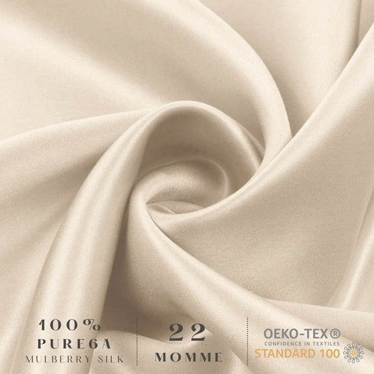 Close-up of champagne gold 22 momme mulberry silk fabric – LS Silk NZ