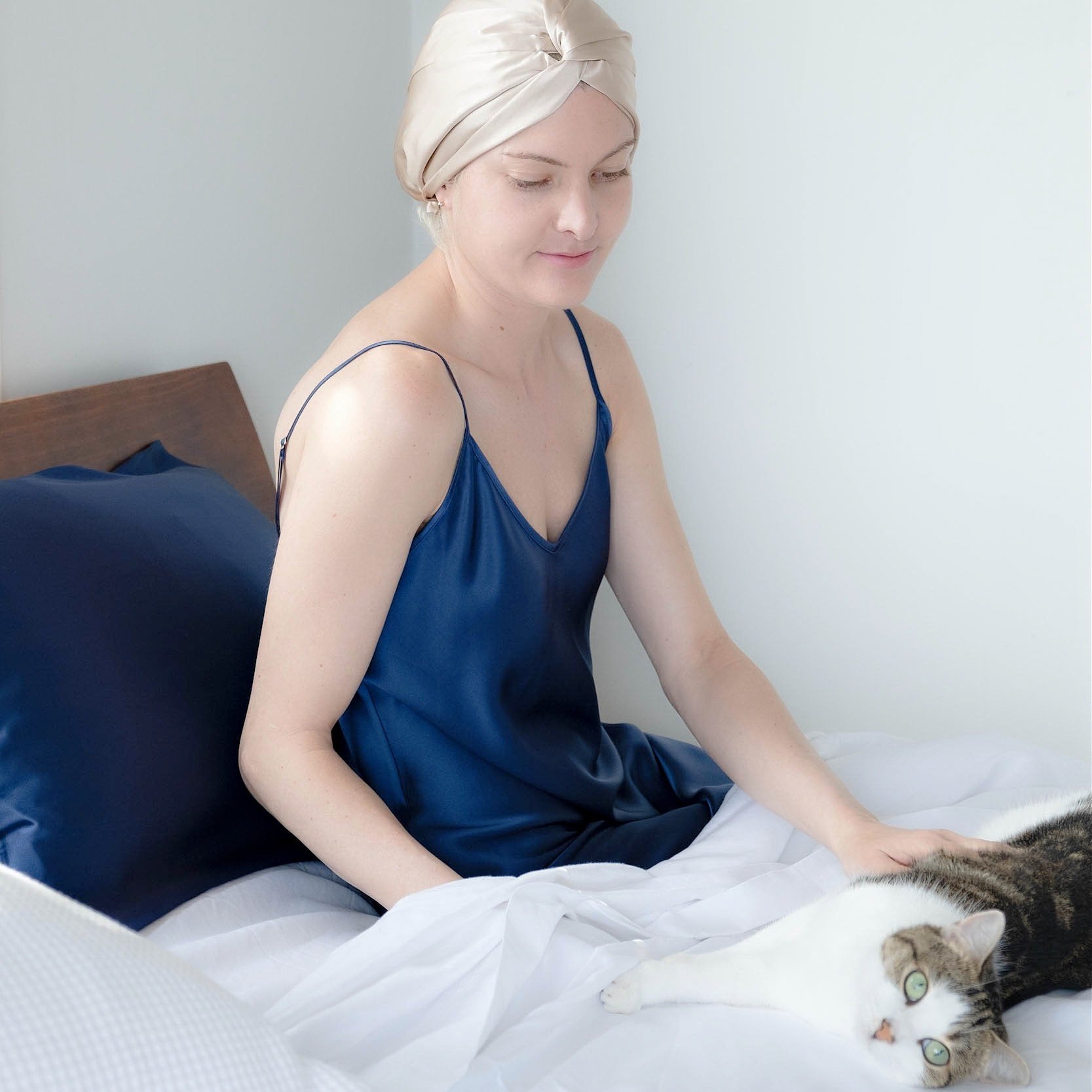 Silk Sleep Cap for Women Hair Care Natural Silk Night Bonnet Silver - Lovesilk.co.nz